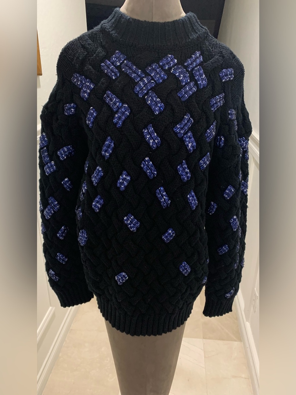 Dries Van Noten Tonaldo Mock-Neck Sequined Woven Knit Sweater Size S